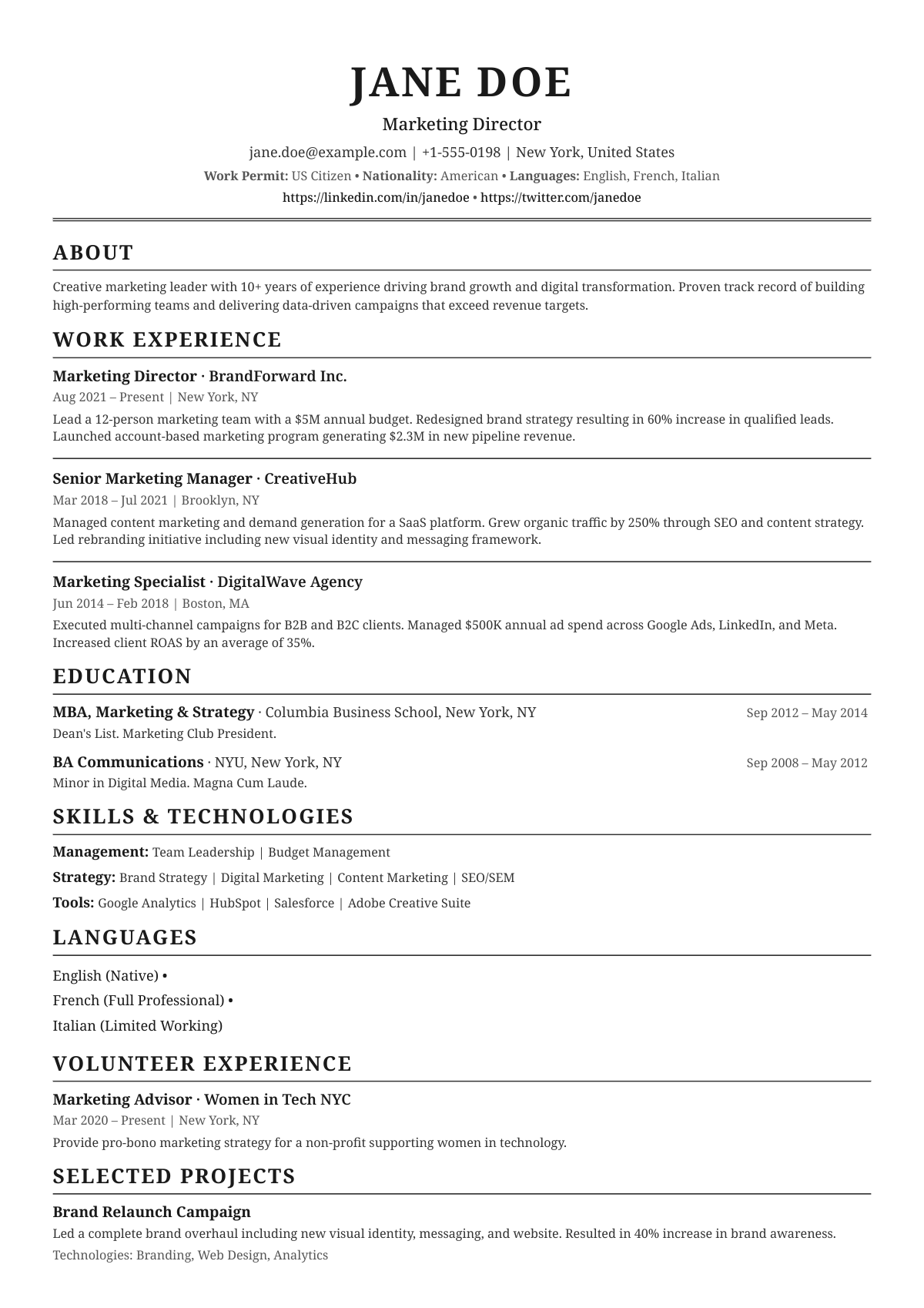 Classic theme CV