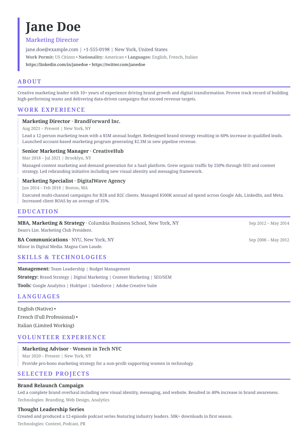 Creative theme CV