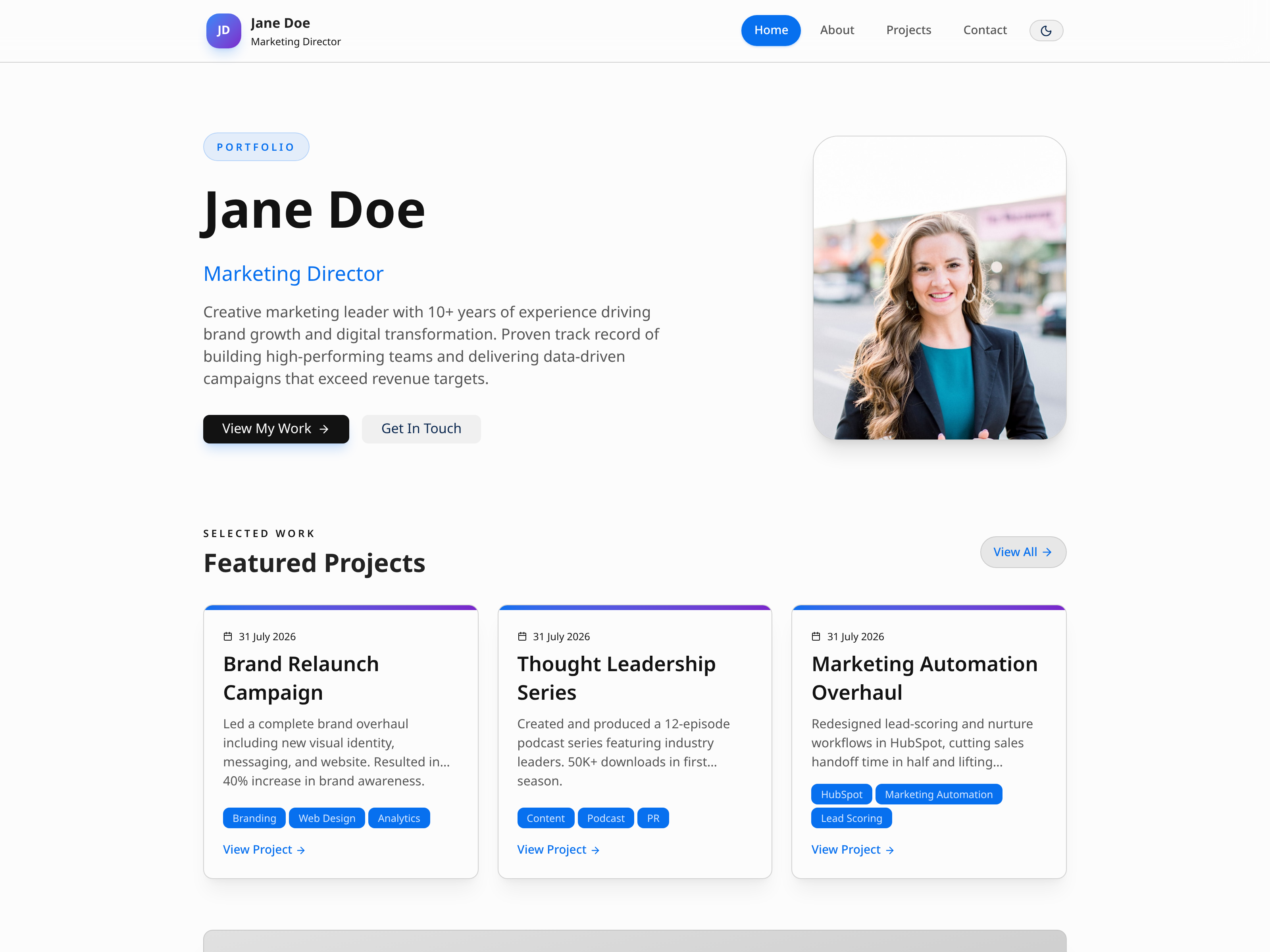 Example public portfolio site rendered from a profile